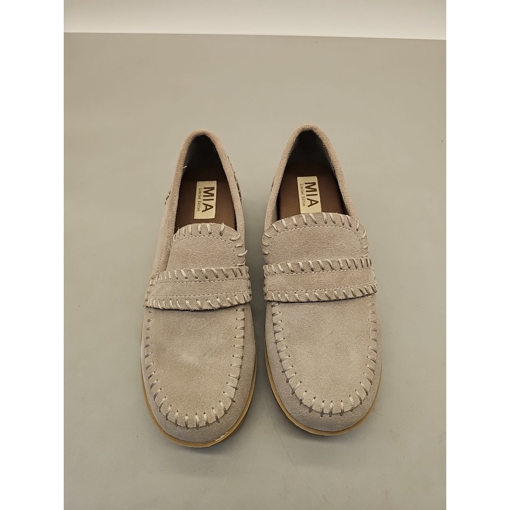 Mia Natalee Womens Penny Loafers Size 6.5 Chunky Platform Tan Taupe Stitched